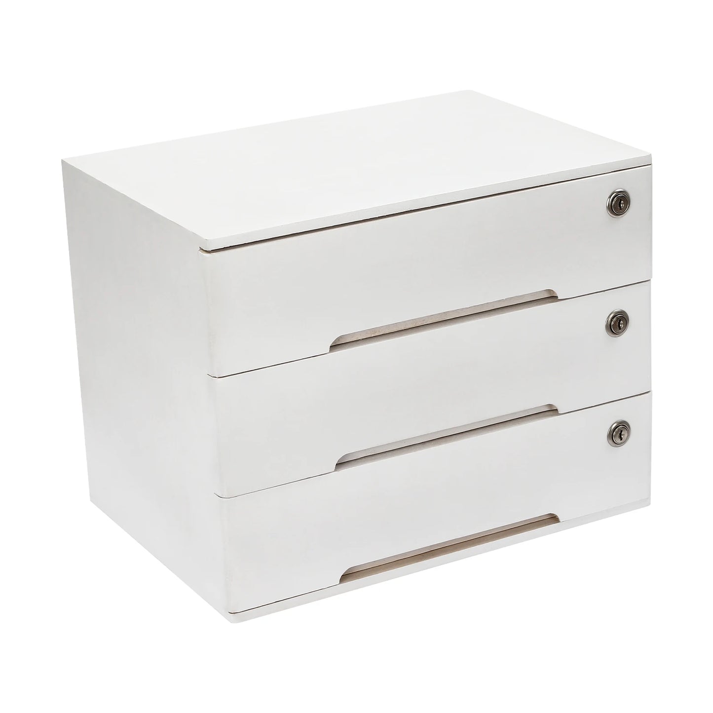 Wooden Desktop Storage Box With Lockable Drawers Office Organizer Cabinet