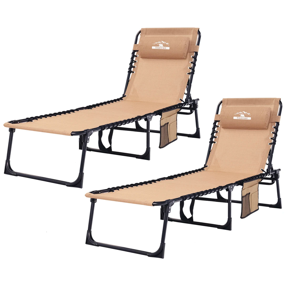 Tisetrail 2-Pack 5-Position Folding Chaise Lounges Outdoor Sun Chairs