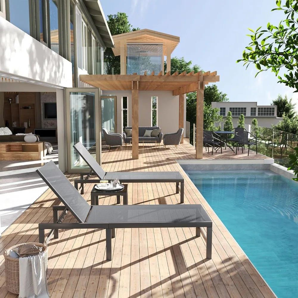 Outdoor Lounge Chair Set of Three With Table for Poolside