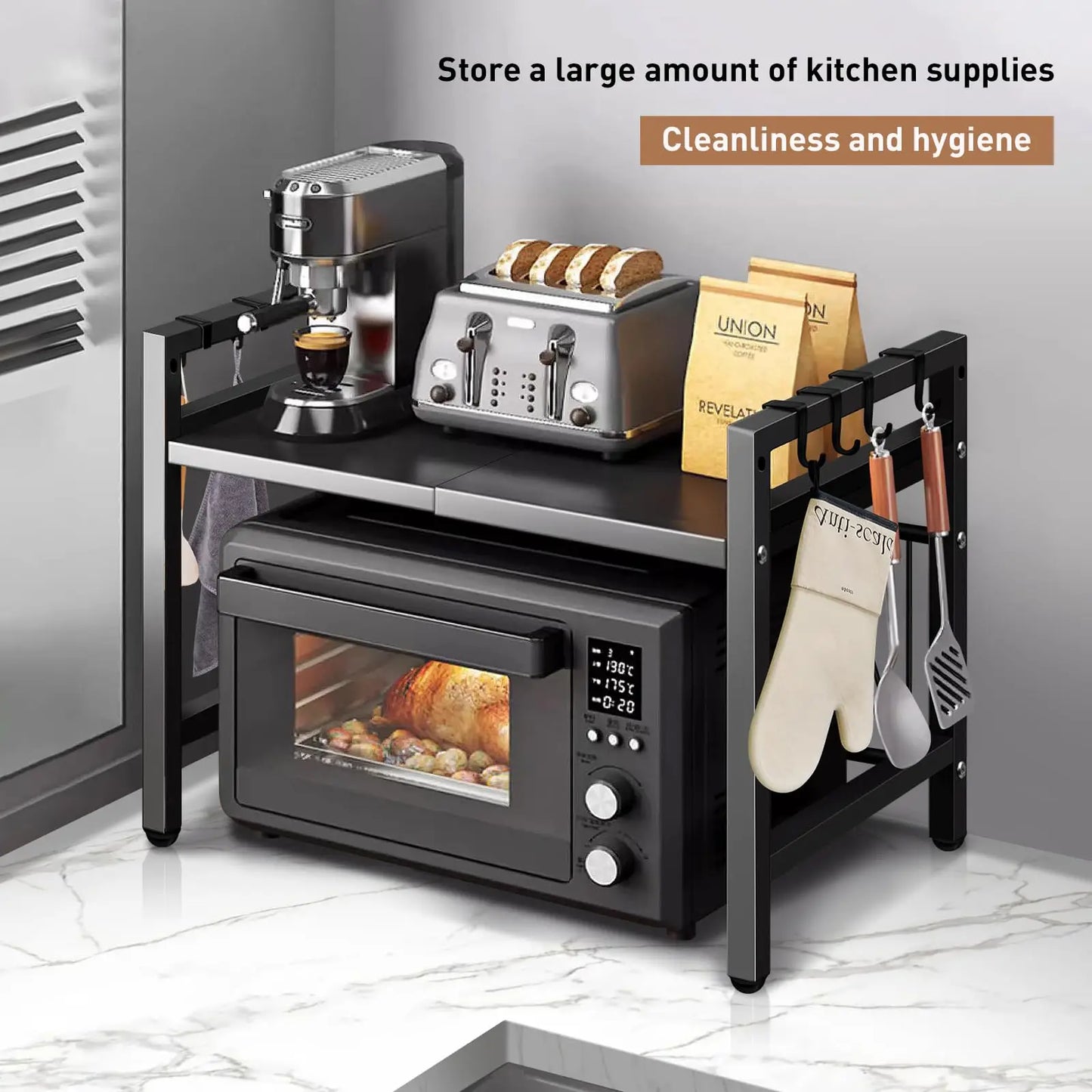 Expandable Microwave Shelf Organizer For Kitchen Storage