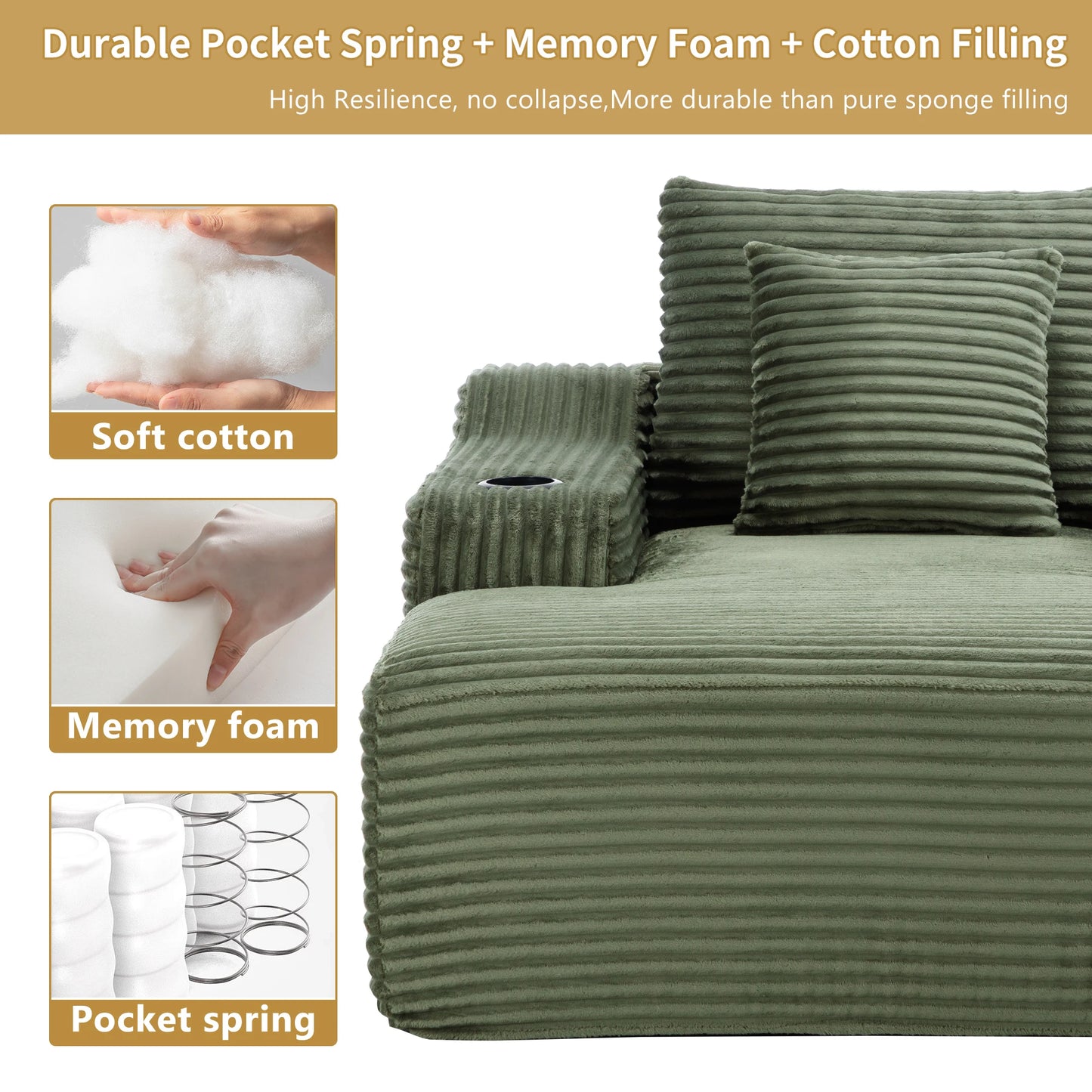 Corduroy Chaise Lounge Chair For Living Room And Bedroom