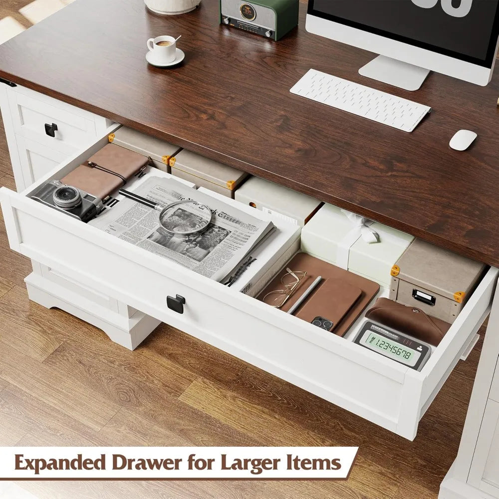 Rustic Farmhouse Executive Desk With Power Outlets And Storage