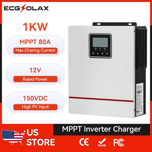 ECGSOLAX 1KW Hybrid Solar Inverter 12V Single Phase 220V MPPT 80A Charger