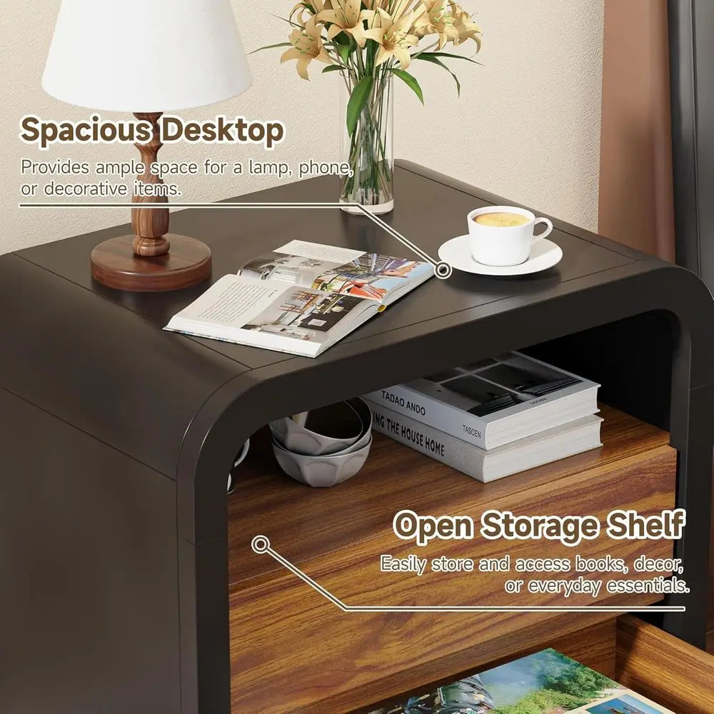 Minimalist Modern Nightstand Bedside Table With Curved Anti Collision Design