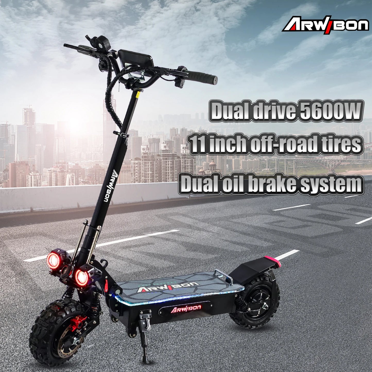 Arwibon 5600W Dual Motor Electric Scooter Foldable Seat