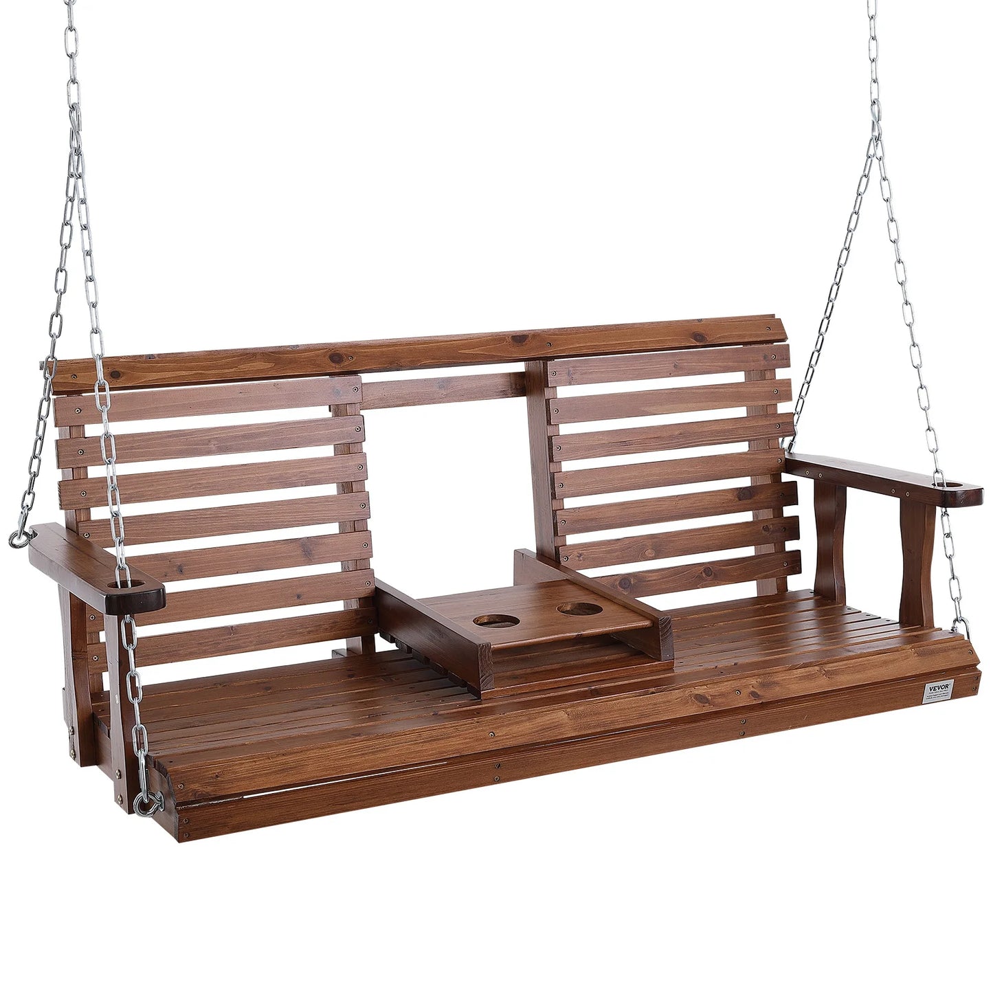 SucceBuy Cedar Wood Porch Swing With Steel Chains For Outdoor Patio