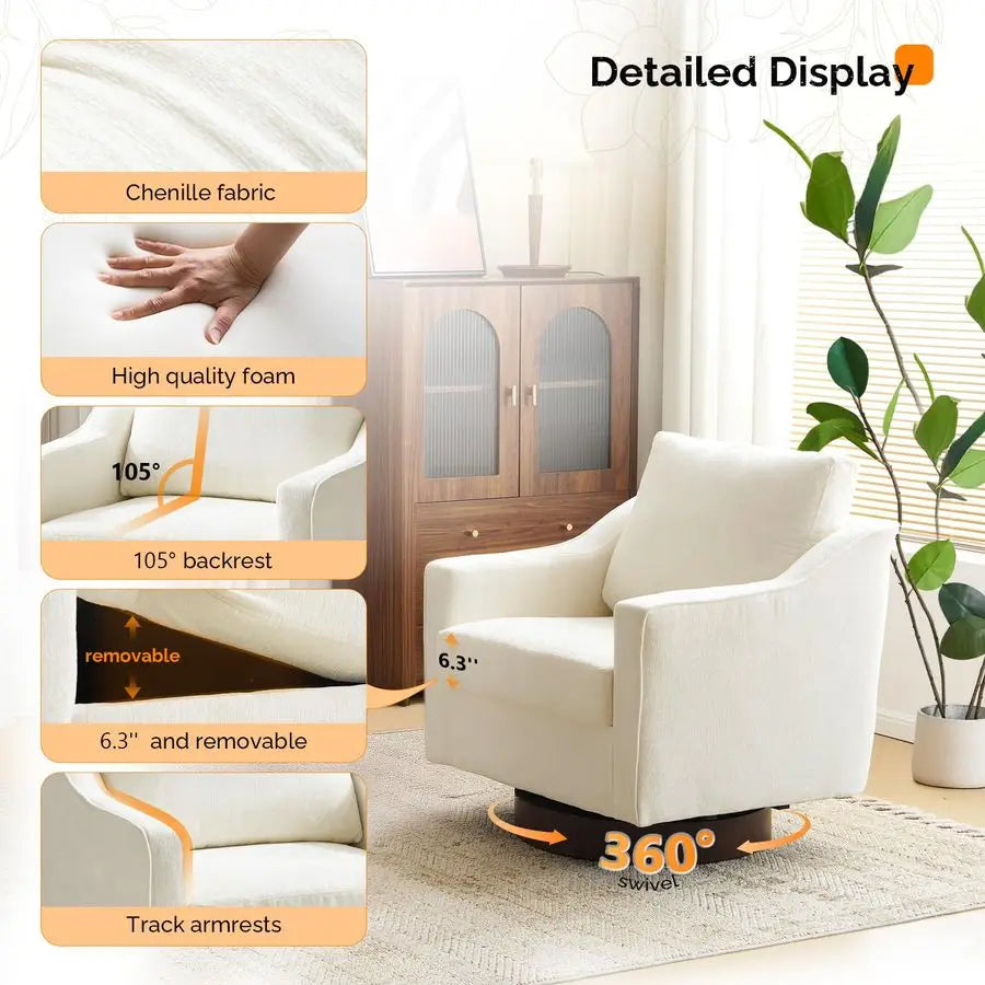 MidCentury Modern Swivel Accent Chair, 360Upholstered Armchair, Home Sofa with Track Arms for Living Room, Bedroom, Reading Room