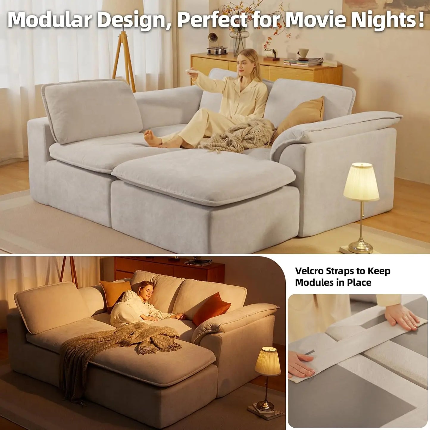 Cloud Couch Sectional Sofa With Moveable Ottoman And Padded Armrests