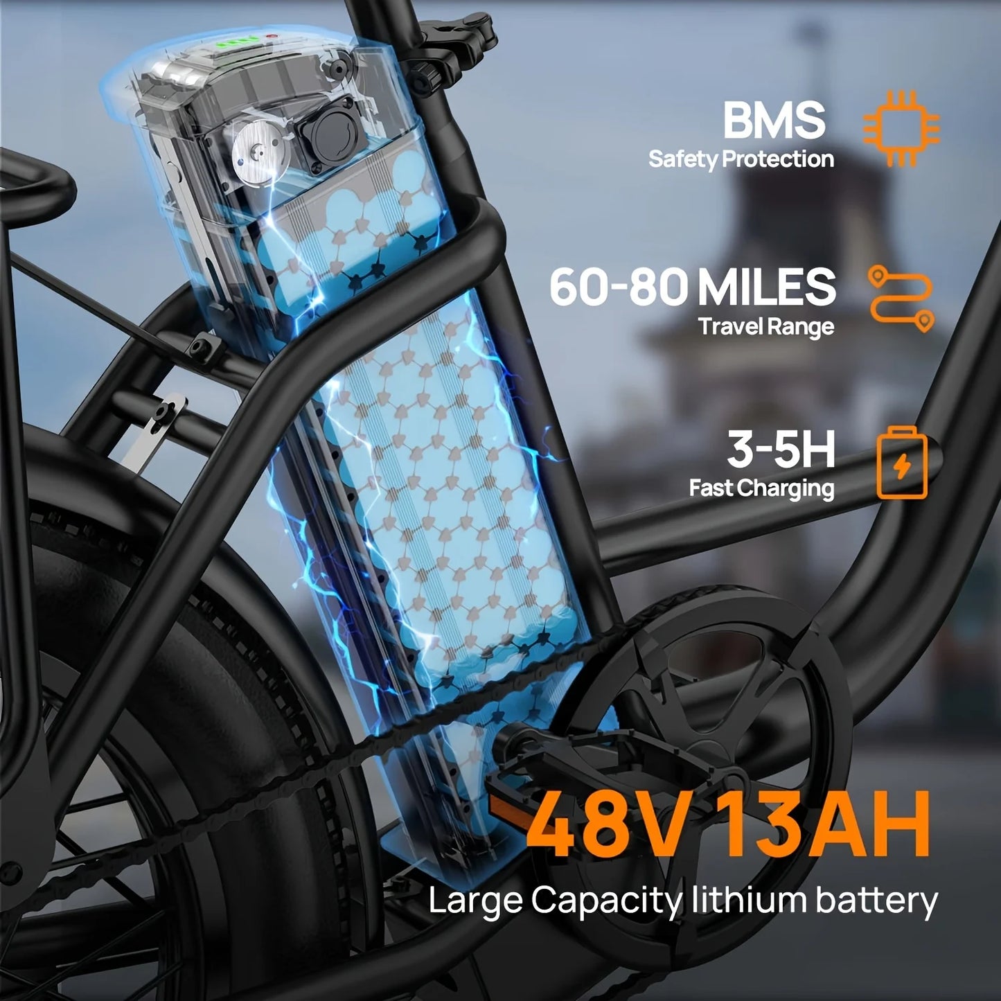 URLIFE 1000W Fat Tire Electric Bike 48V 13Ah Dual Disc Brakes
