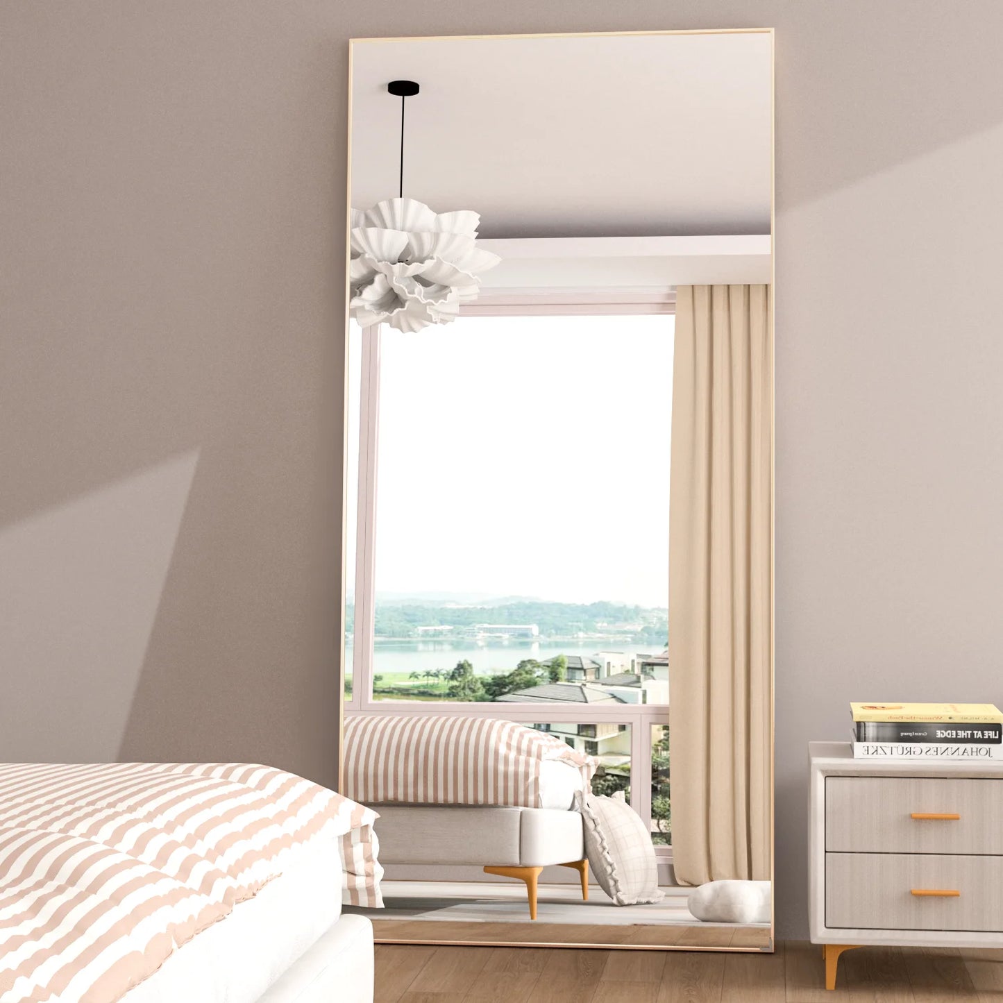 CASSILANDO Full Length Mirror 65" * 24 ", Floor Standing Mirror, Black Metal Frame Mirror， Full Body Mirror
