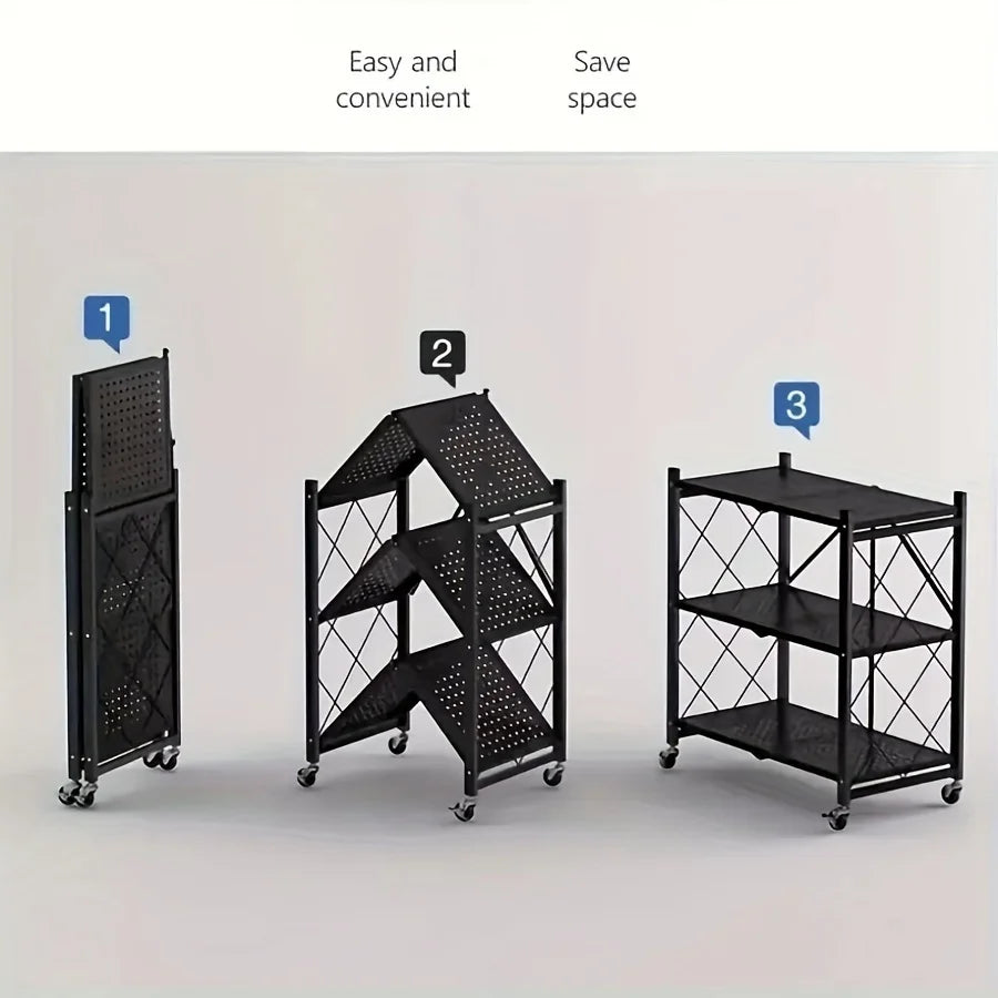Heavy Duty Foldable Metal Storage Rack With Wheels For Garage