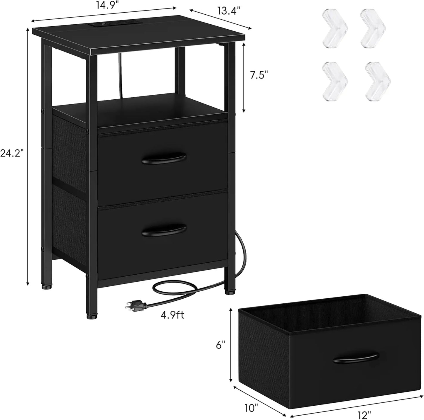 Two Piece Nightstand Set With LED Lights And Charging Station