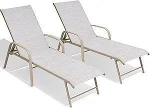MKDK Outdoor Aluminum Chaise Lounge Chair Sun Lounger Five Position