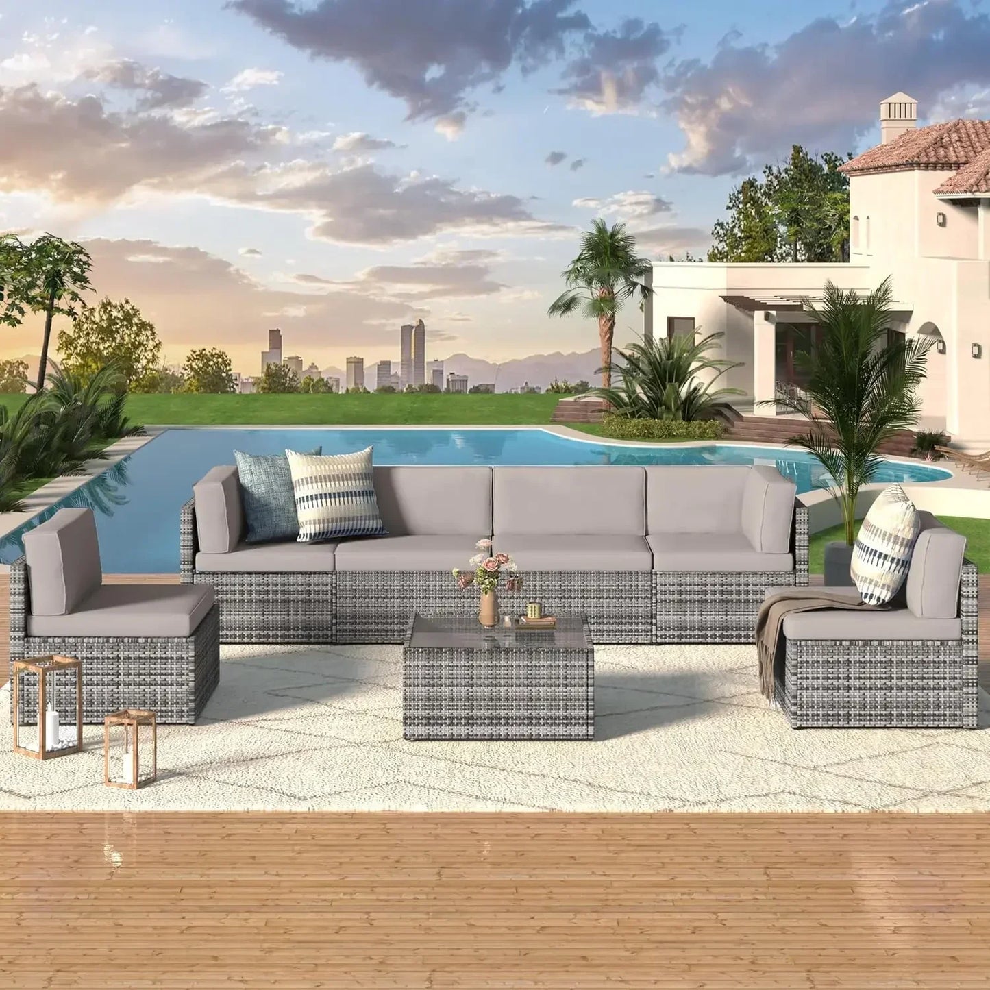 PE Rattan Outdoor Patio Sectional Furniture Set With Cushions