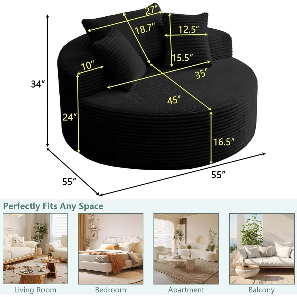 Round Cloud Chair Fluffy Corduroy Recliner Indoor Sofa Bed