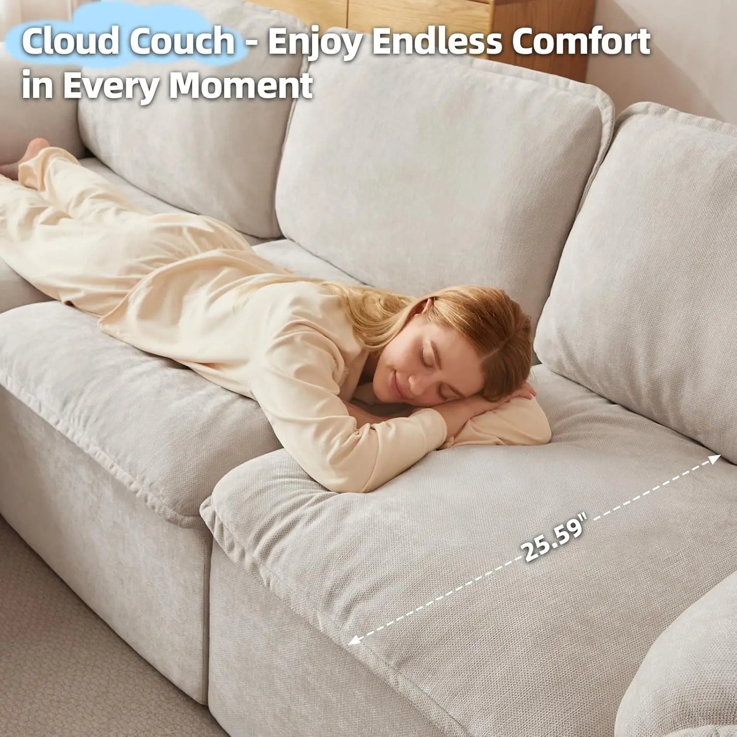 Cloud Couch Sectional Sofa With Moveable Ottoman And Padded Armrests