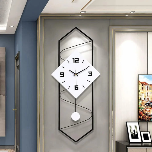 Metal Modern Silent Quartz Wall Clock With Pendulum Hook