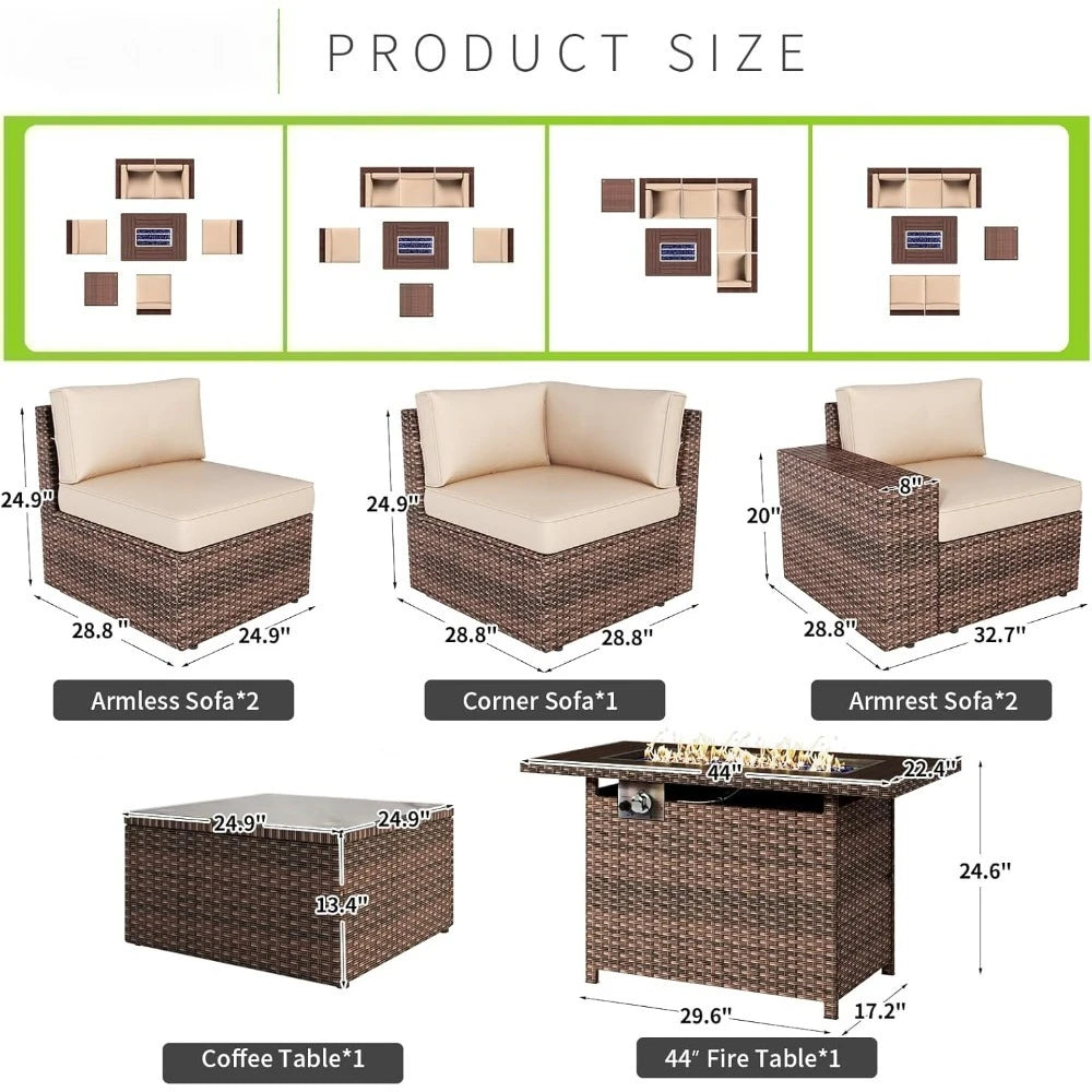 Patio Furniture Set With Fire Pit Table Outdoor Wicker Cushions