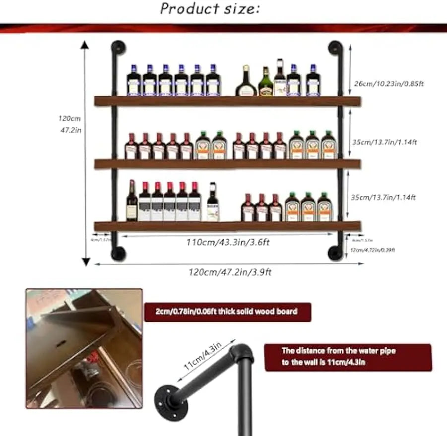 Three Tier Wall Mount Wine Rack With LED Lights