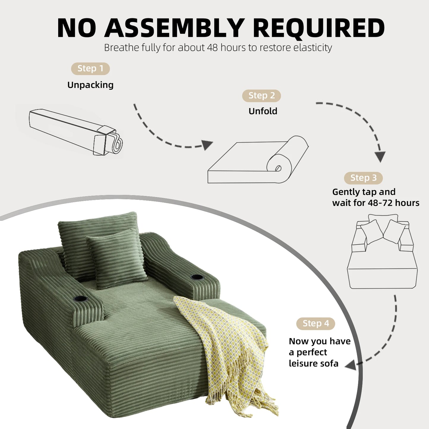 Corduroy Upholstered Chaise Lounge Chair Sofa Bed for Living Room