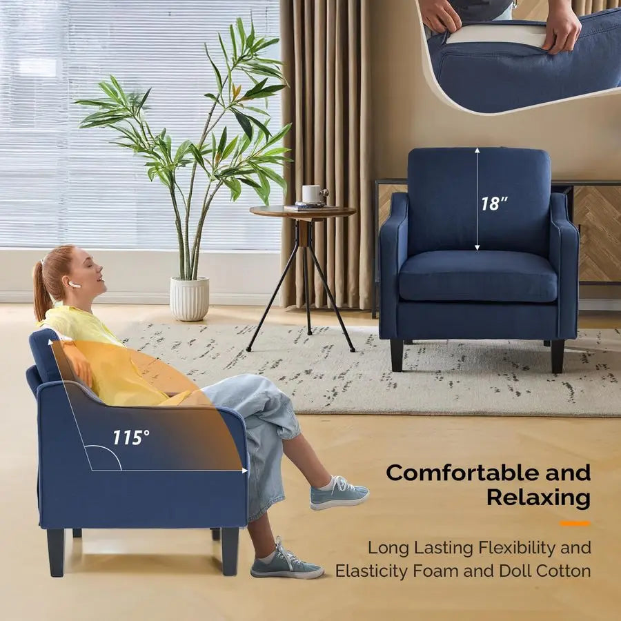 Navy Blue Accent Chairs for Living Room, Line Comfy Upholstered Chair Mid Century Modern Armchair for Bedroom, Home Office