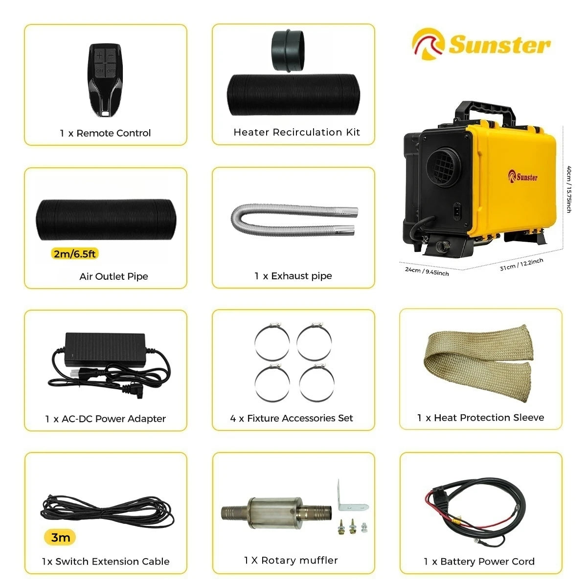 Sunster 8KW Diesel Air Heater with Bluetooth Ventilation
