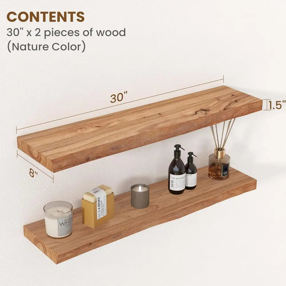 OLOEY Rustic Elm Wood Live Edge Floating Wall Mounted Shelves