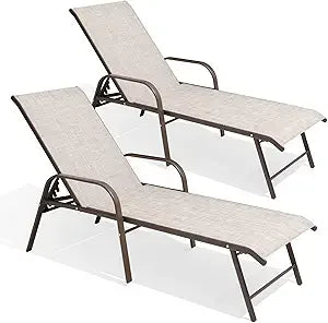 MKDK Outdoor Aluminum Chaise Lounge Chair Sun Lounger Five Position