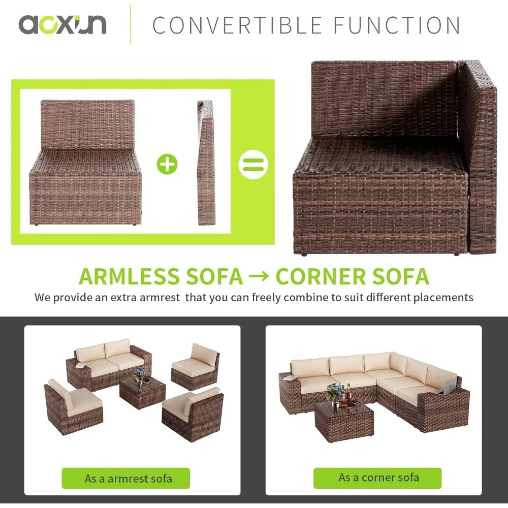 Patio Furniture Set With Fire Pit Table Outdoor Wicker Cushions