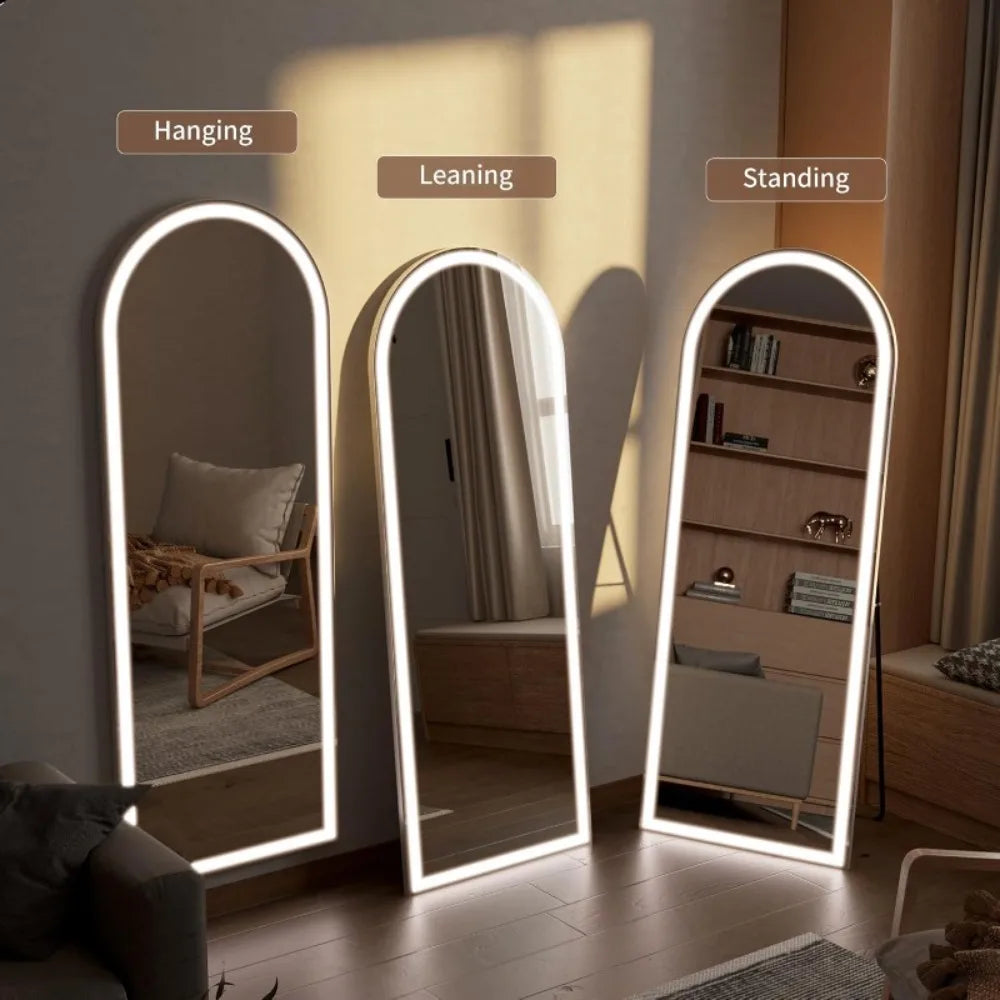 Illuminated Arched Floor Mirror With Adjustable Brightness LED