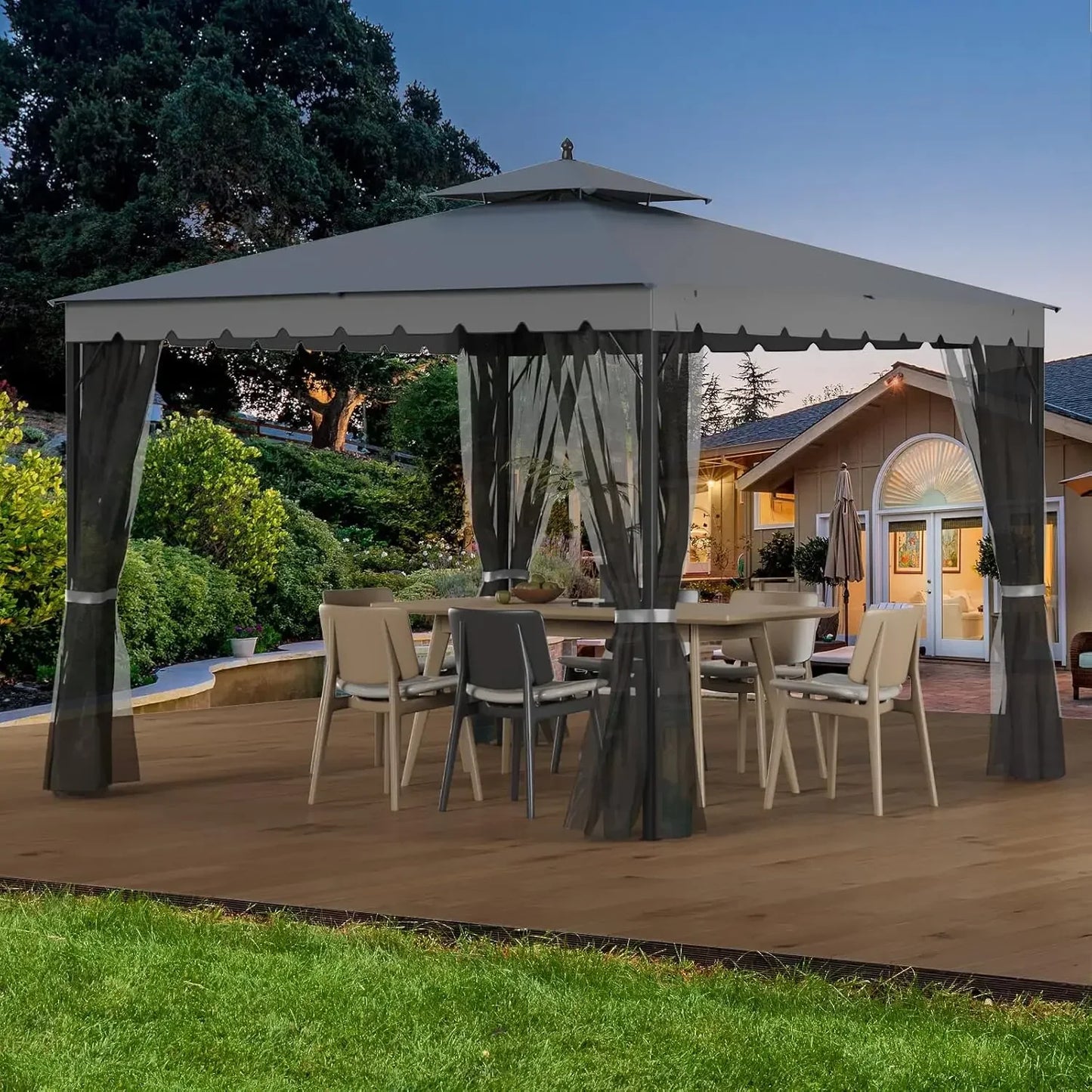 Wooden Outdoor Gazebo With Mosquito Netting And Heavy Duty Frame