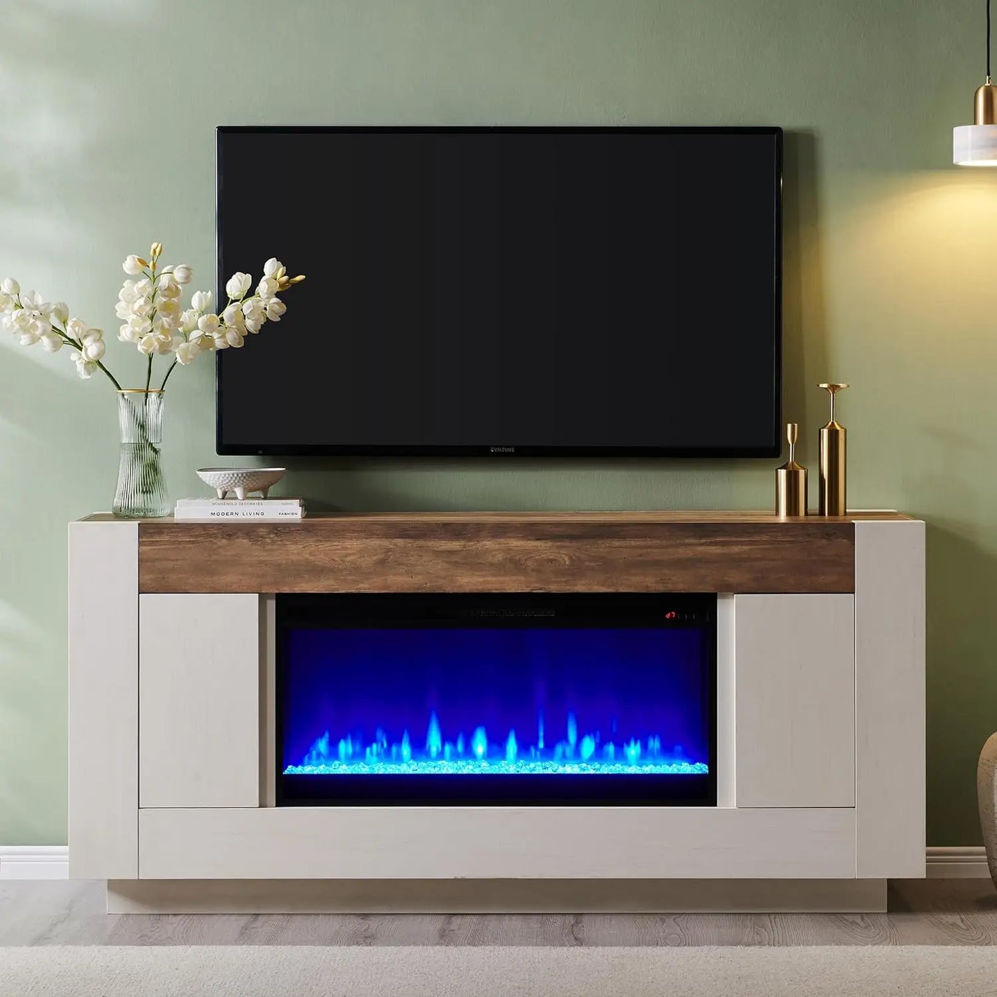 Modern Electric Fireplace Entertainment Center With Media Console Cabinets