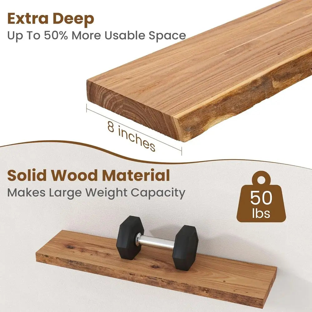 OLOEY Rustic Elm Wood Live Edge Floating Wall Mounted Shelves