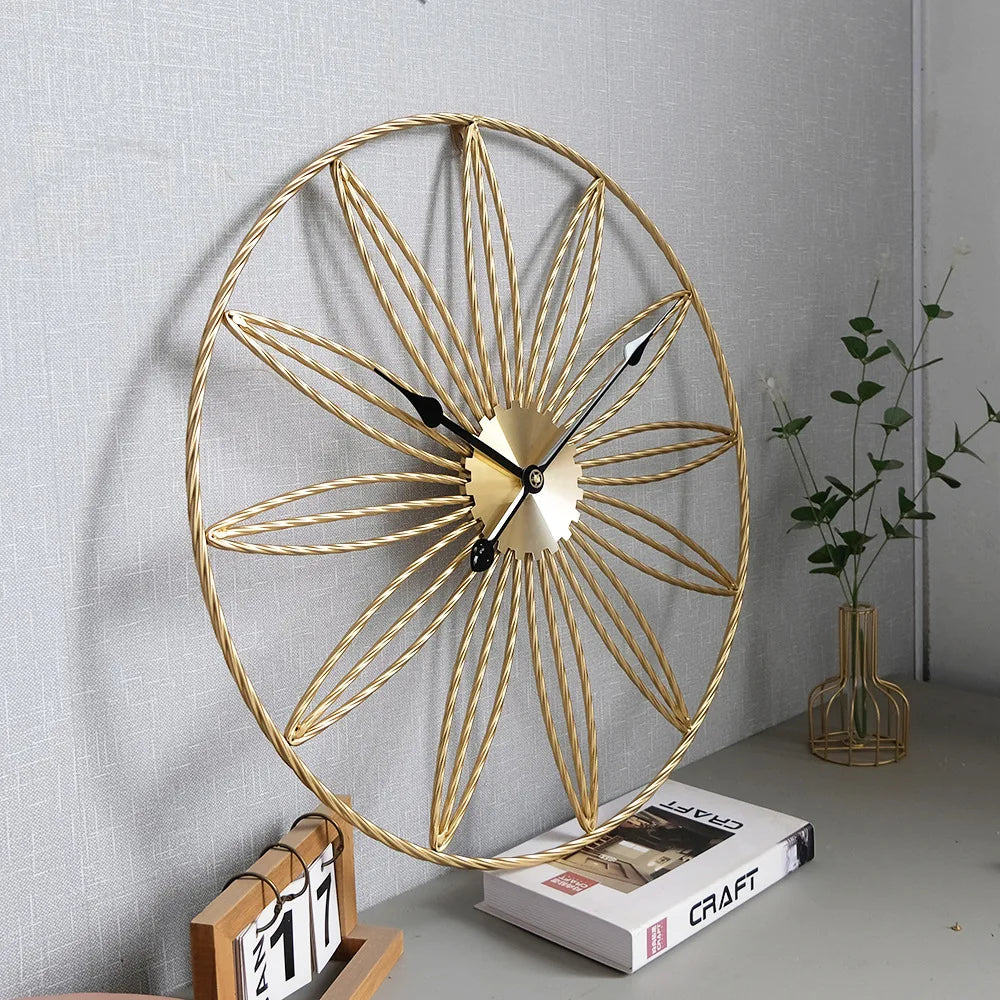 Wrought Iron Wall Clock Modern Minimalist Round Metal Living Room