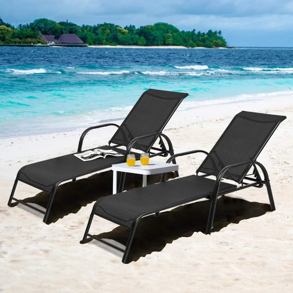 Adjustable Reclining Outdoor Patio Chaise Lounge Set With 5-Position Backrest