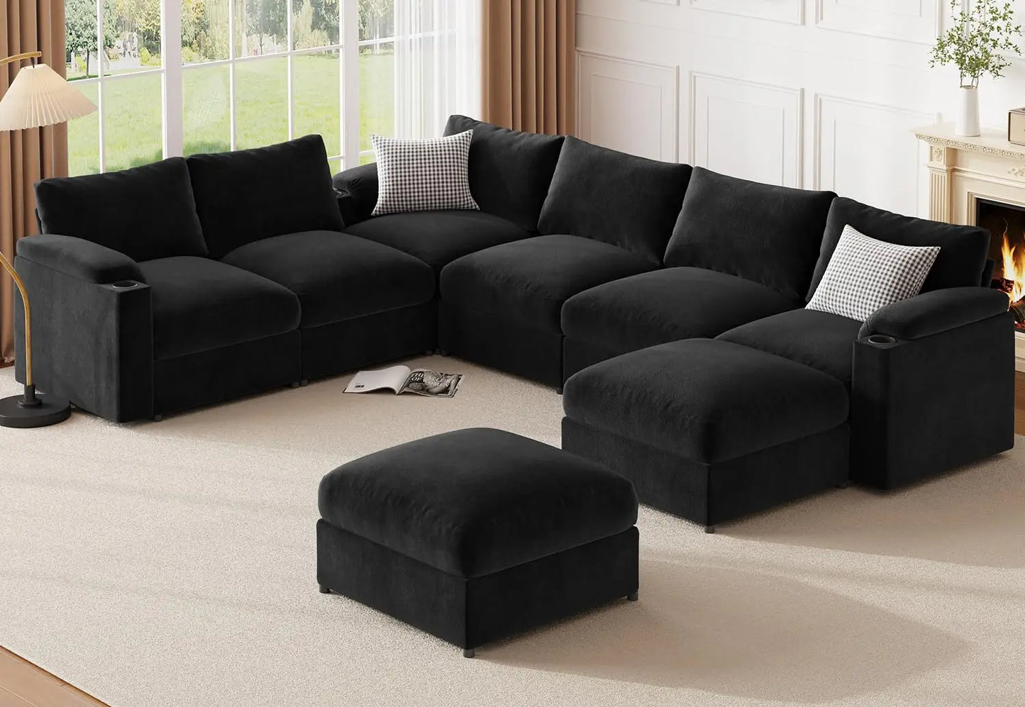 Velvet Modular Sectional Sofa U Shaped Convertible Sleeper Chaise