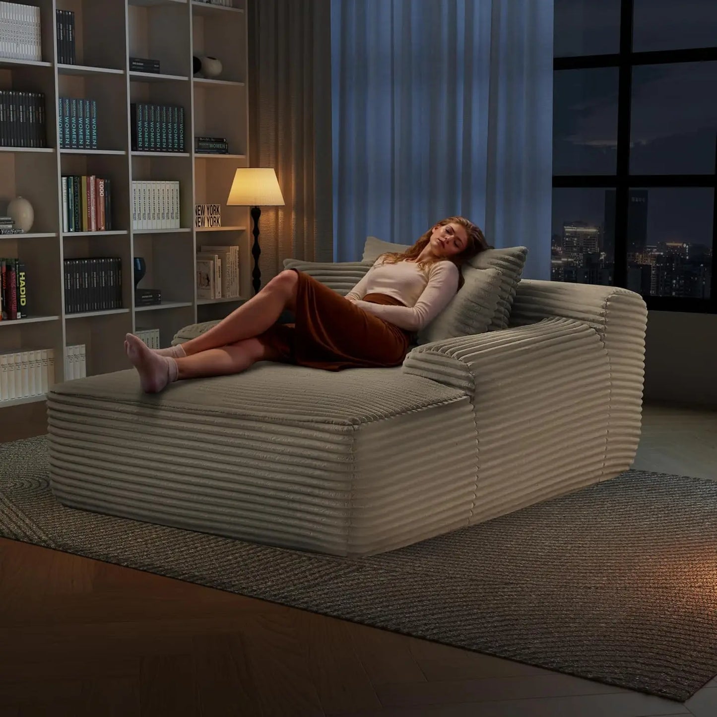 Sofa Chaise Lounge Chair Indoor Plush Corduroy Cloud Couch