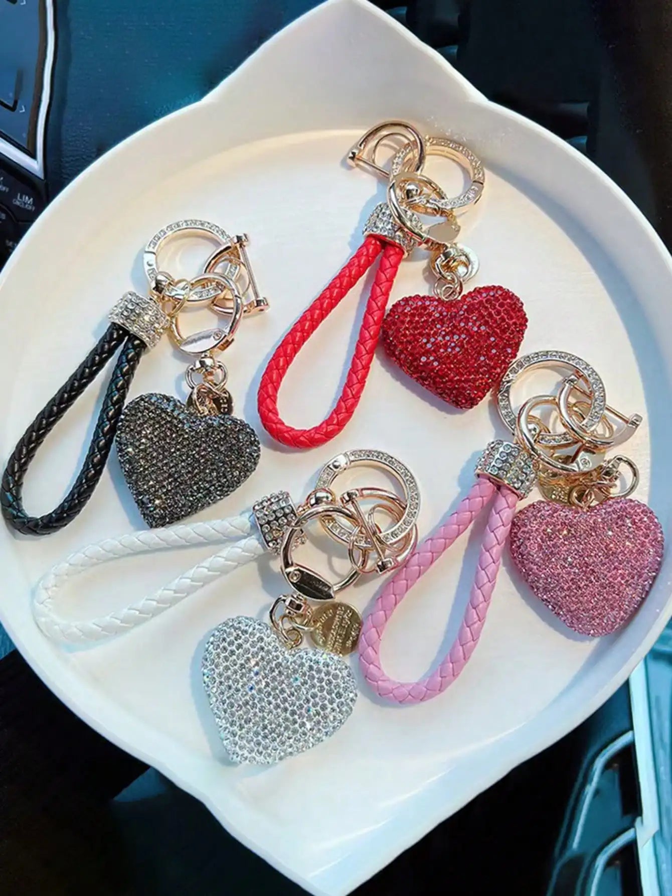 Rhinestone Heart Keychain With Braided Strap Gift For Women