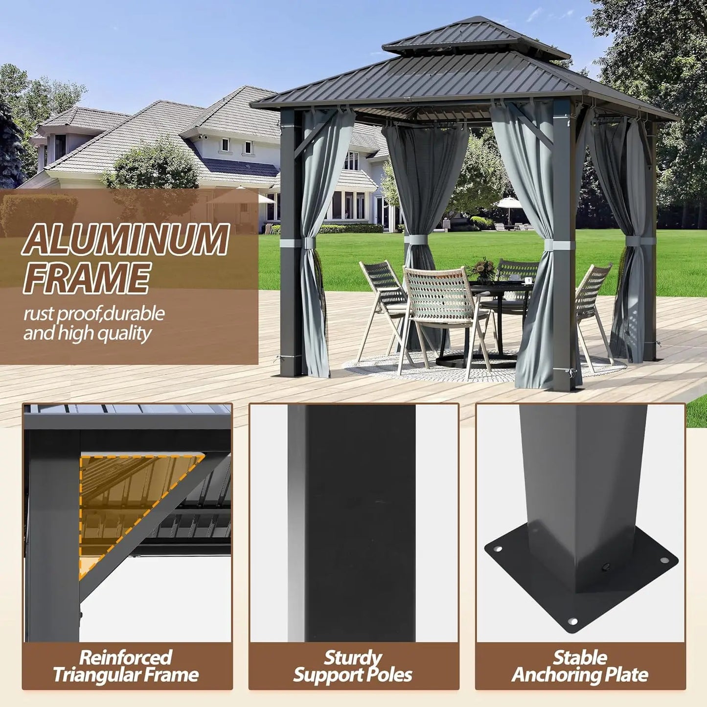 Hardtop Gazebo With Aluminum Frame Netting Curtain