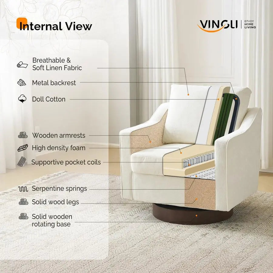 MidCentury Modern Swivel Accent Chair, 360Upholstered Armchair, Home Sofa with Track Arms for Living Room, Bedroom, Reading Room