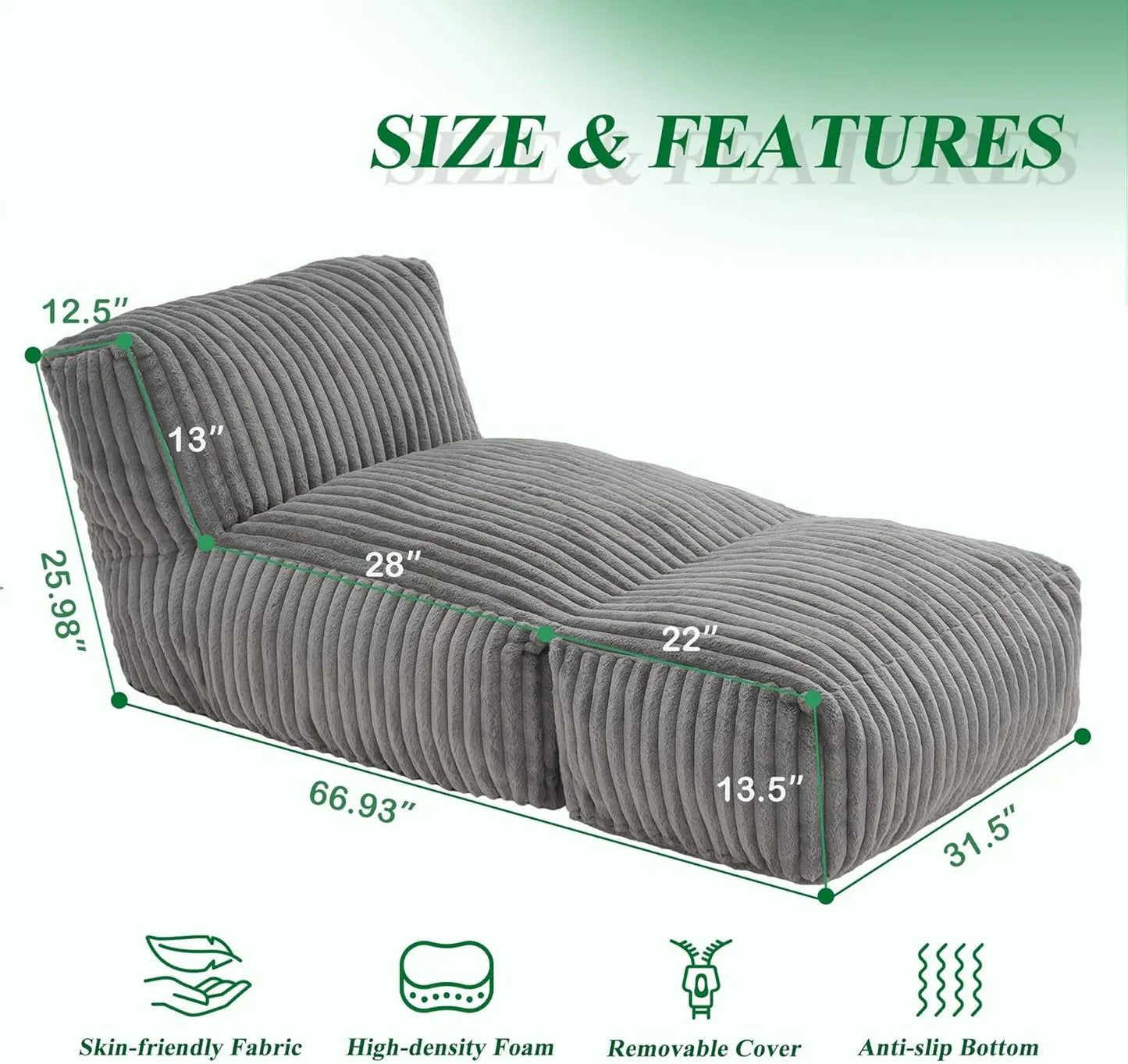 Memory Foam Bean Bag Chair With Ottoman For Adults Easy Wash Faux Fur Cover