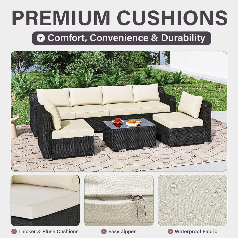 Outdoor Patio Furniture Set Handwoven All Weather Rattan Waterproof Cushions