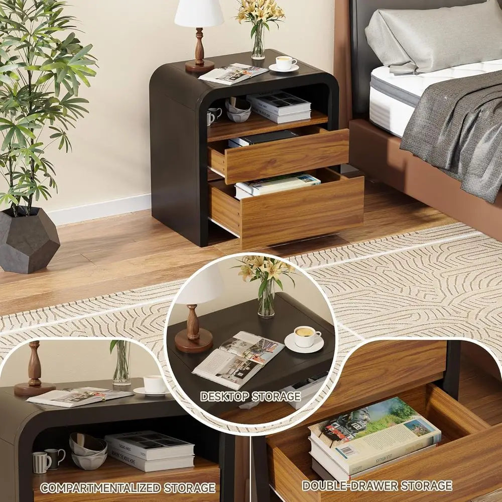 Minimalist Modern Nightstand Bedside Table With Curved Anti Collision Design