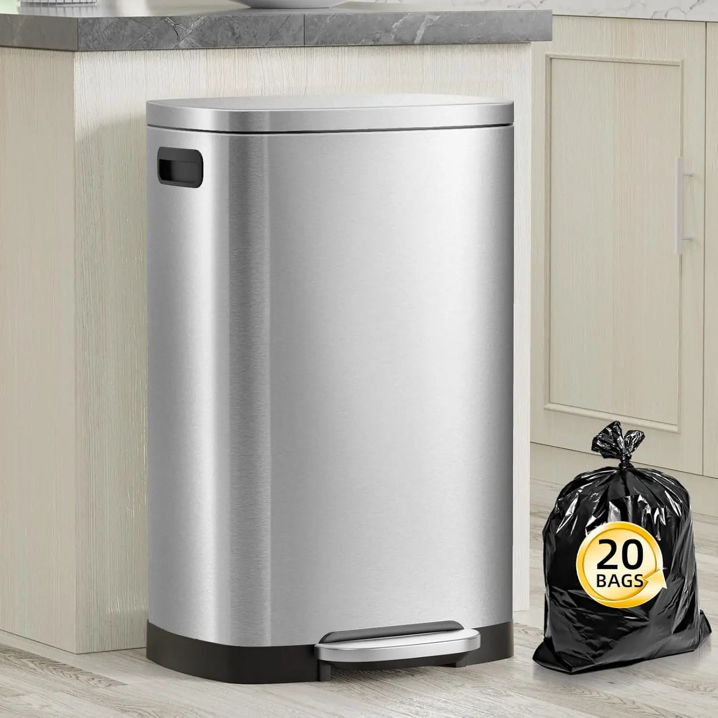 13 Gallon Trash Can with Lid, Trash Can with Removable Inner Bucket and Lid Soft Close, Pedal Rubbish Bin for Home Office