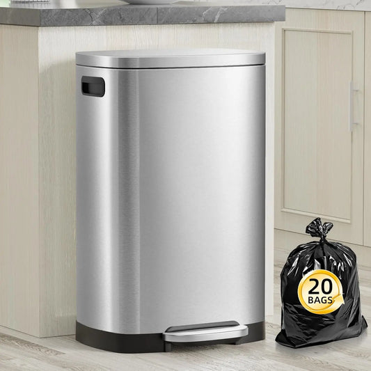 13 Gallon Trash Can with Lid, Trash Can with Removable Inner Bucket and Lid Soft Close, Pedal Rubbish Bin for Home Office