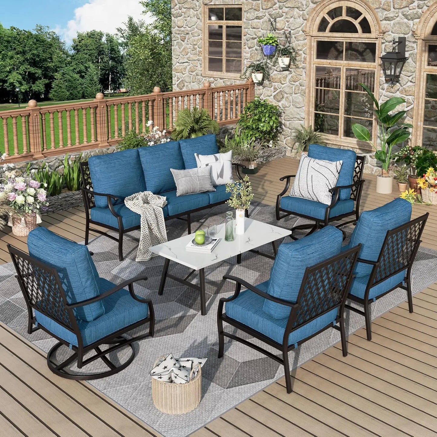 Outdoor Patio Furniture Set 6 Piece Wicker Rattan Sofa Chairs