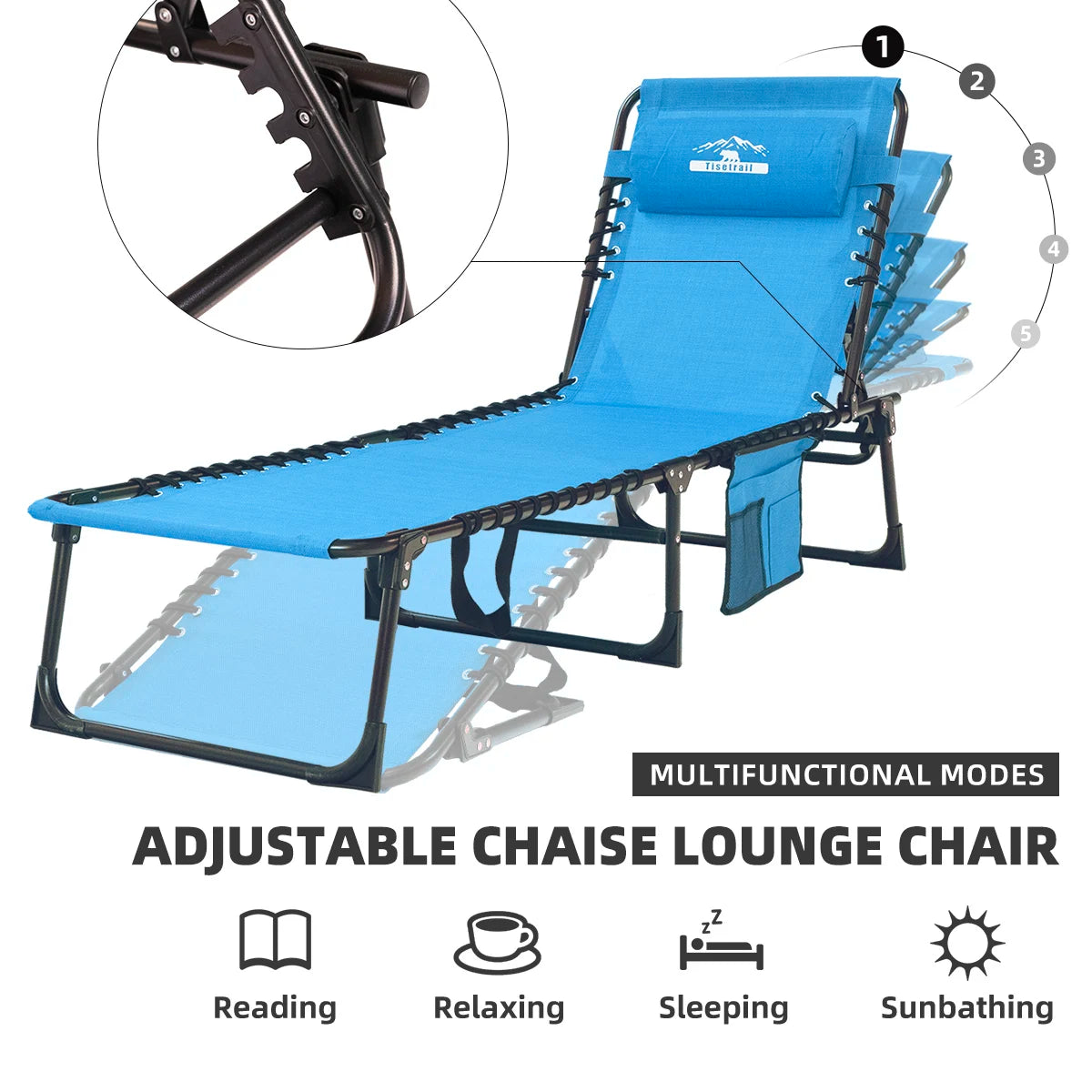 Tisetrail 2-Pack 5-Position Folding Chaise Lounges Outdoor Sun Chairs