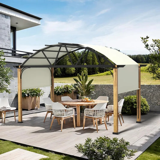 Wood Grain Aluminum Pergola With Retractable Canopy