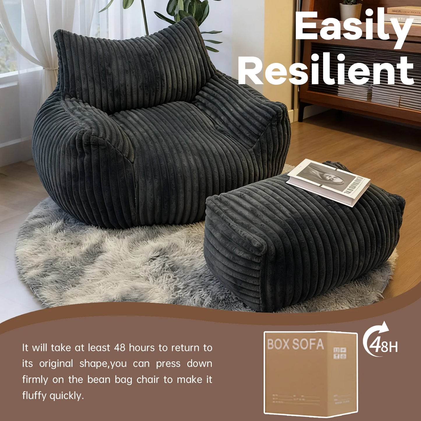 Reading Chair Bean Bag For Adults Living Room Foam Couch