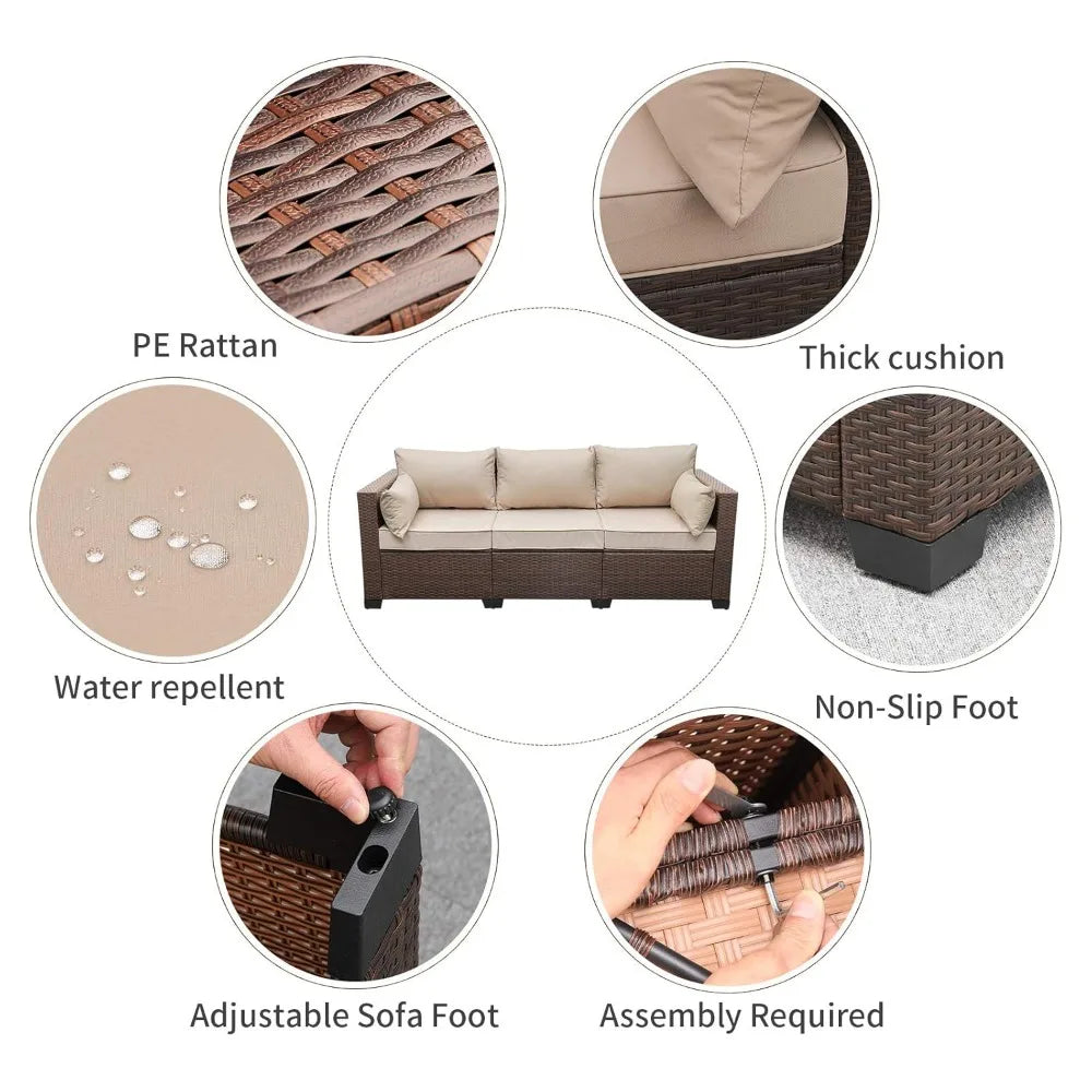PE Rattan 3 Seat Outdoor Sofa Set for Patios Gardens